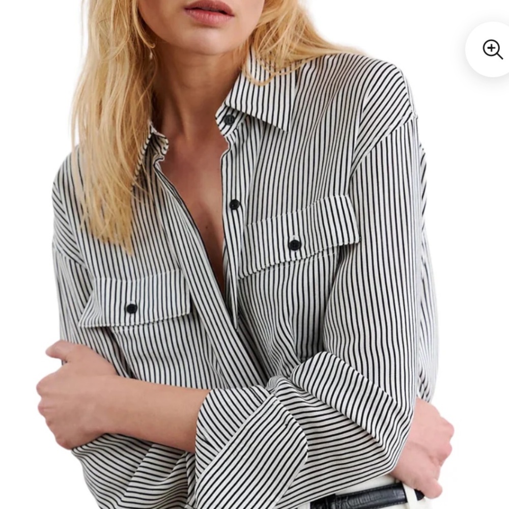 Nili Lotan “Ellias” Black and White Pinstripe Silk Shirt
